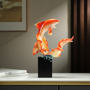 新中式领导办公桌鲤鱼摆件高端大气上档次高档茶室博古架工艺礼品