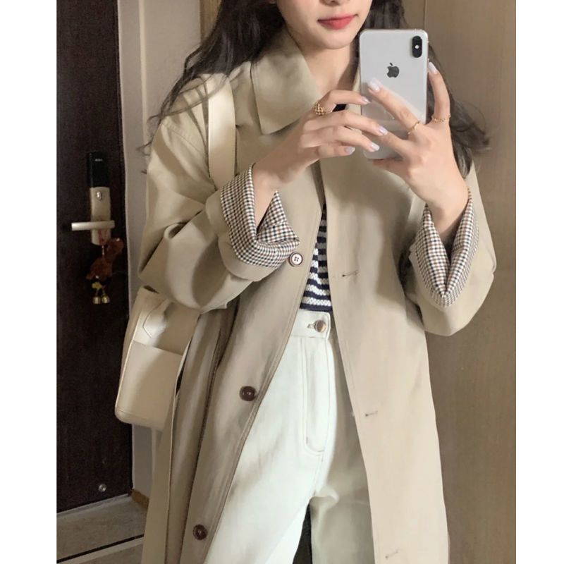 早秋风衣外套女2025年新款春秋季卡其色小个子韩版英伦风中长款