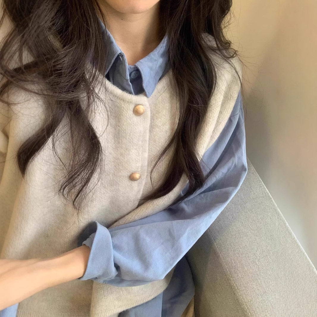 叠穿女款2024新款小金扣针织马甲背心女春秋外穿韩系宽松坎肩