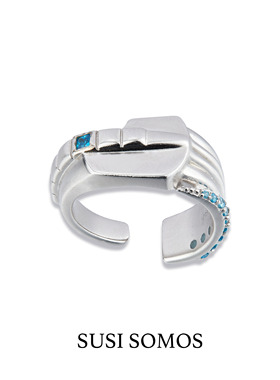 susisomos机械裸海蝶戒指银蓝戒