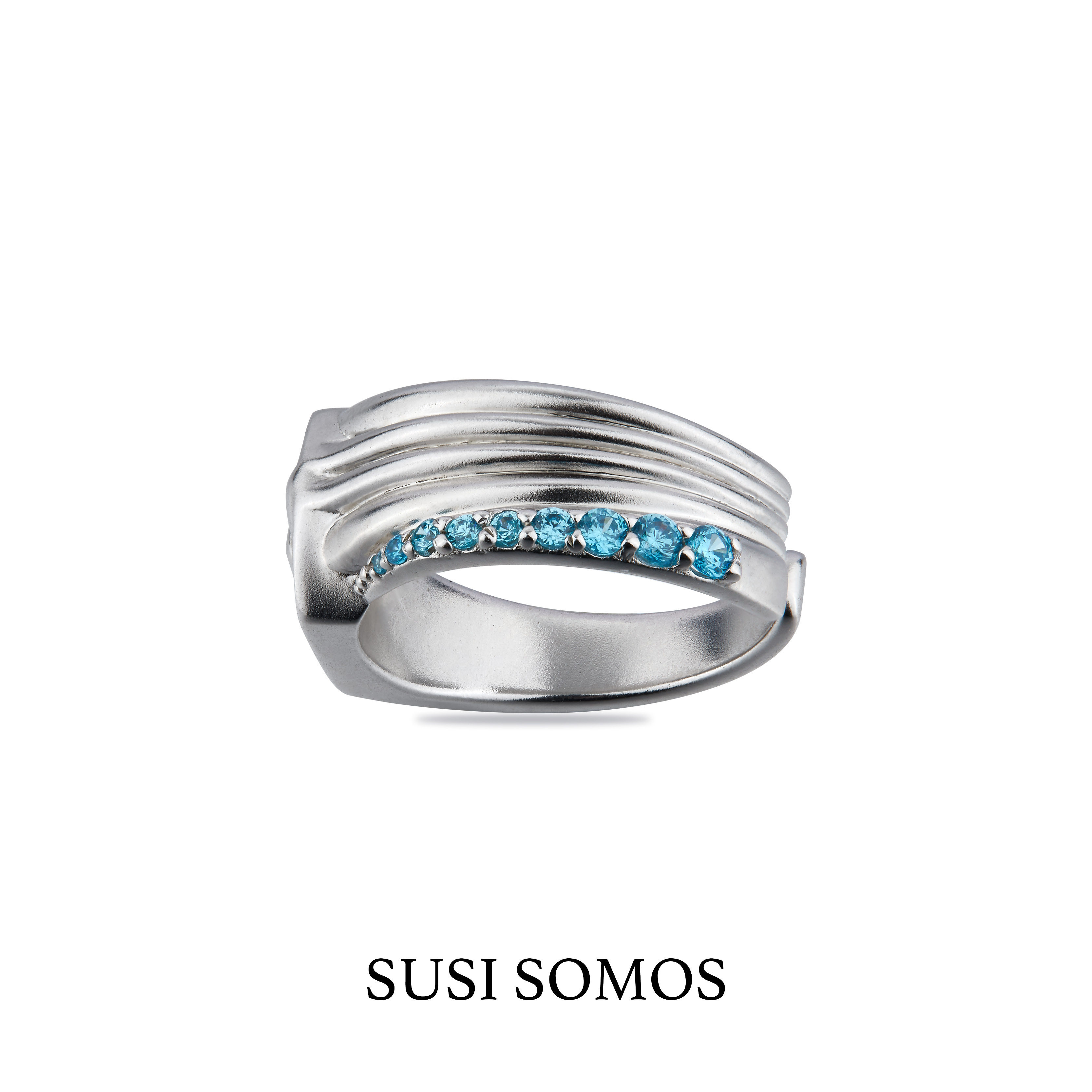 susisomos机械裸海蝶戒指银蓝戒