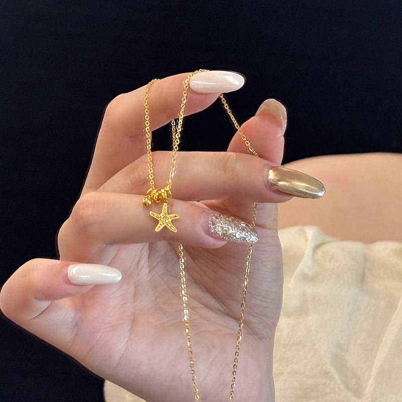复古金色小海星吊坠项链简约