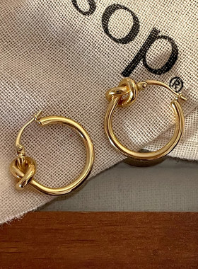 中古ce风金色极简打结圆环耳环