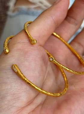 重工货！不掉色细款金手镯女双头闪钻叠戴款手环轻奢小众高级手链