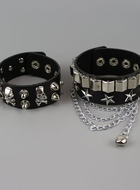 y2k朋克小众骷髅铆钉手链手环