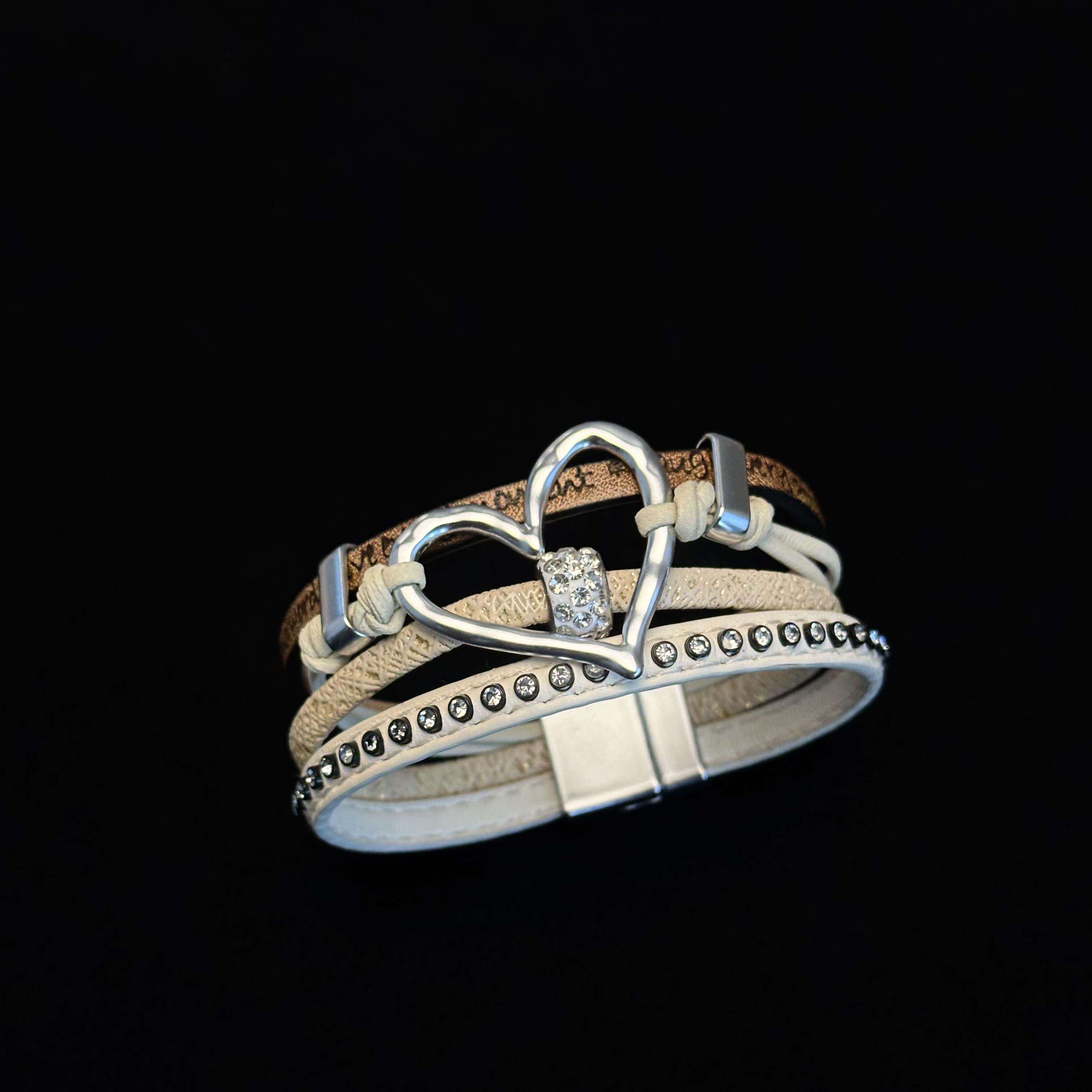 中古vintage镂空爱心多层皮革手镯y2k复古朋克个性设计叠戴手饰