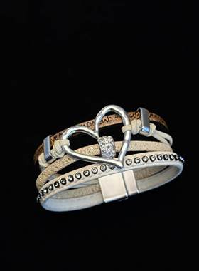 中古vintage镂空爱心多层皮革手