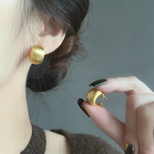 925银针金色拉丝半圆耳环女2025新款爆款耳钉高级感气质百搭耳饰
