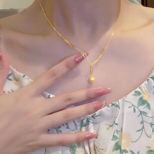 不掉色~拉丝有球必应磨砂小金球时尚百搭气质项链女锁骨链颈链夏