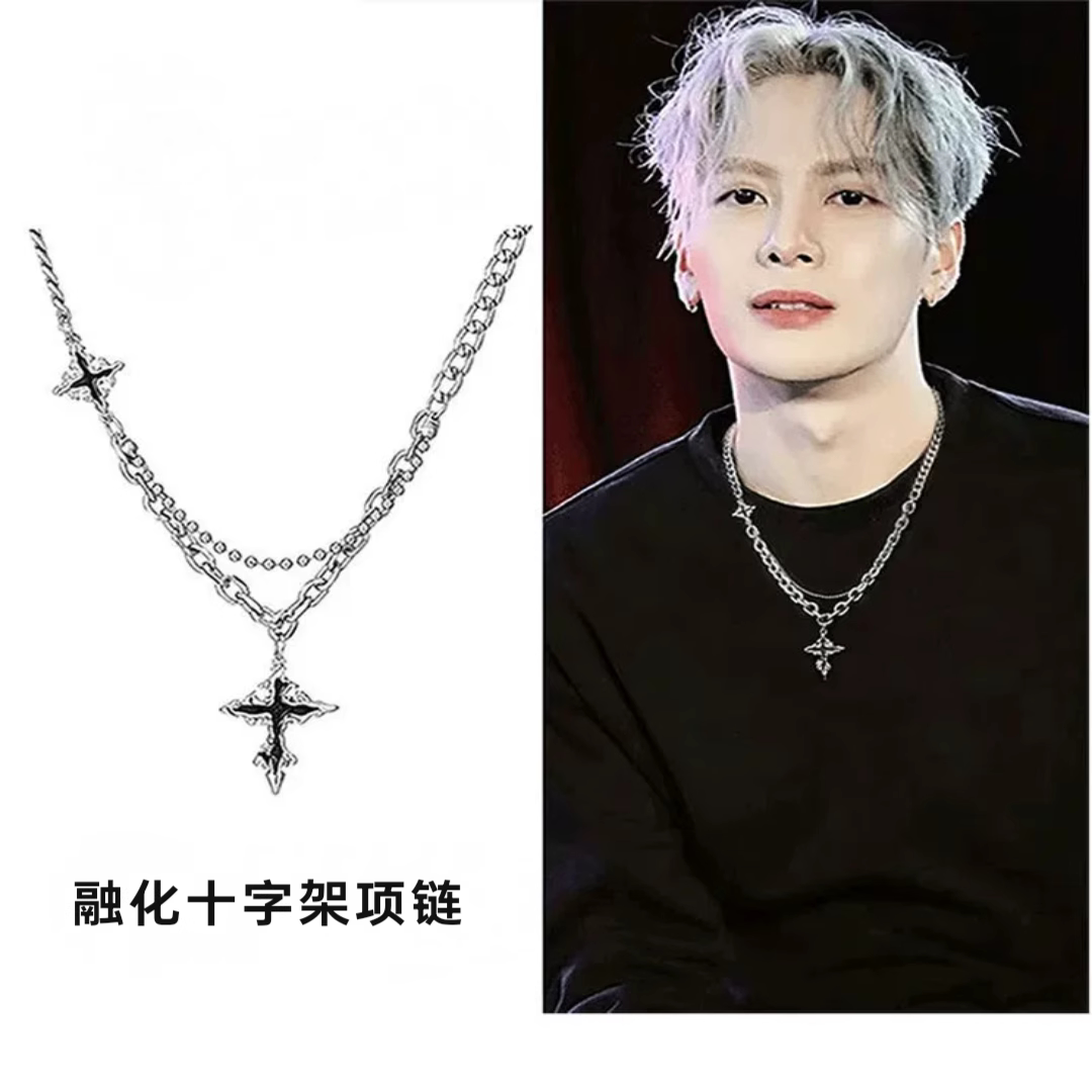 王嘉尔同款十字架吊坠男士项链