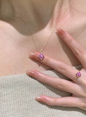 S925纯银粉钻四叶草项链女
