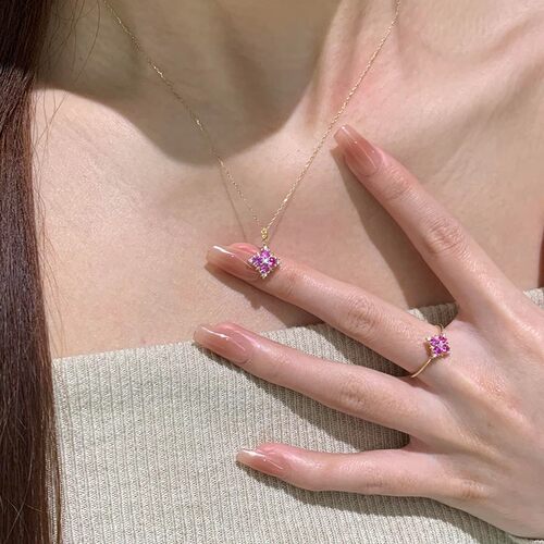 S925纯银粉钻四叶草项链女