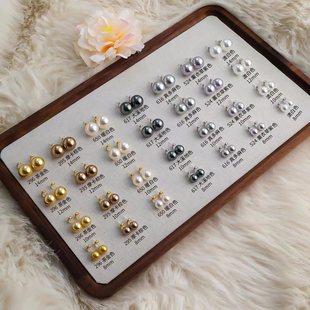 施家真多麻铂金银灰大溪地黑色珍珠耳钉女925银针轻奢高级感耳饰