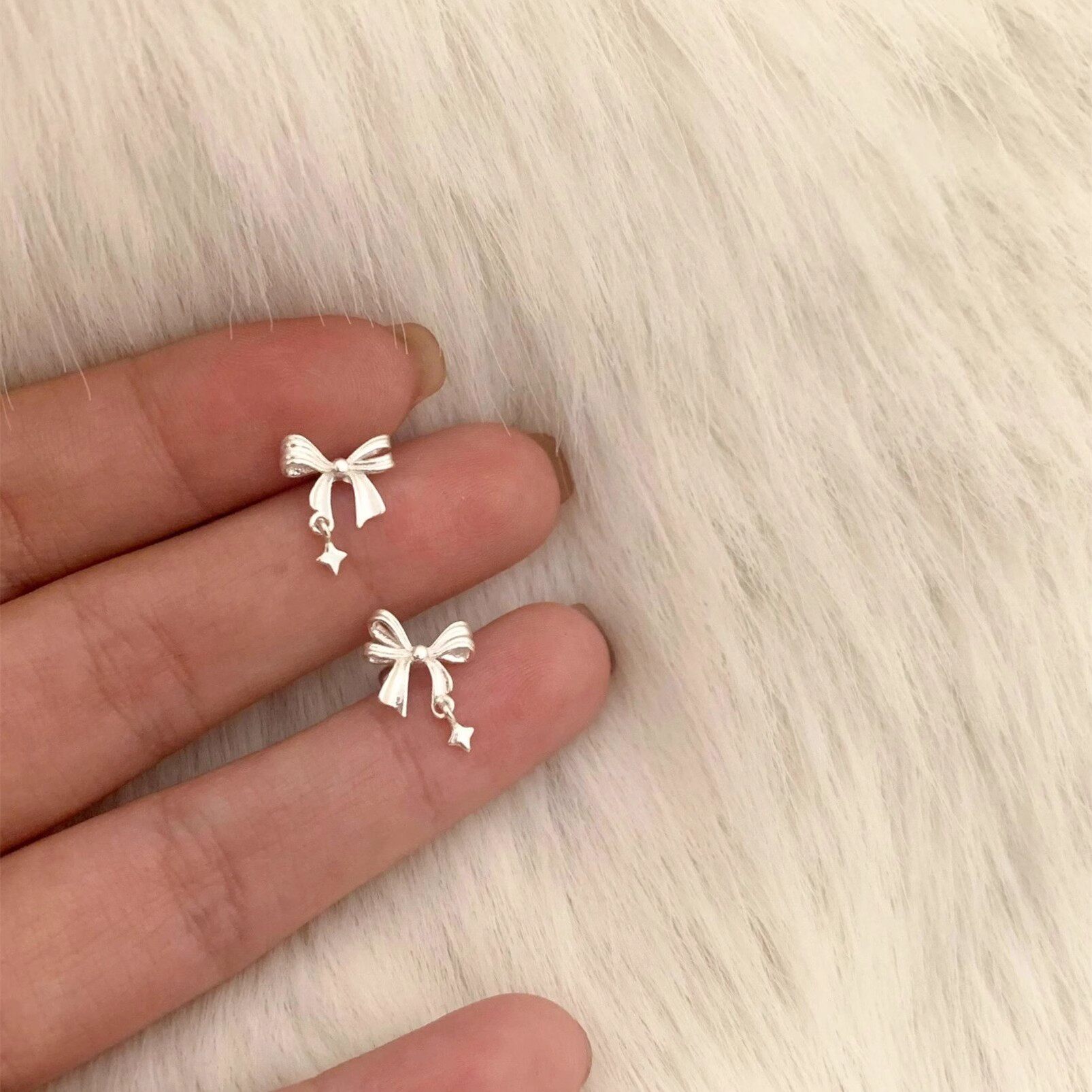 精致甜美独特蝴蝶结星星耳钉