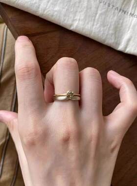 中古金色拉丝素圈戒指女高颜值