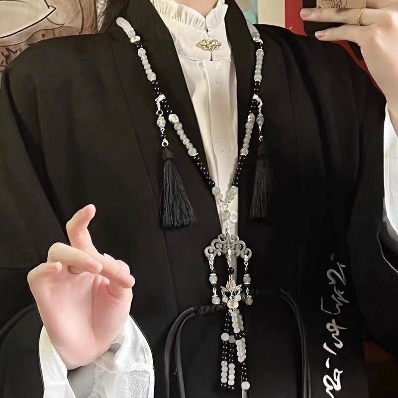 水墨风璎珞背云长流苏吊坠项链新