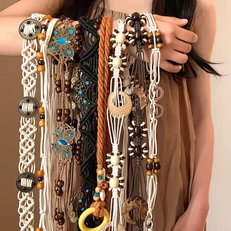 波西米亚复古风腰带女手工编织装
