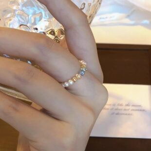 彩色捷克珠珍珠戒指女小众设计高级感法式独特2025年新款食指戒