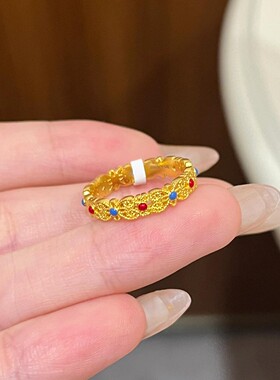 古法珐琅彩花丝戒指女轻奢高级感