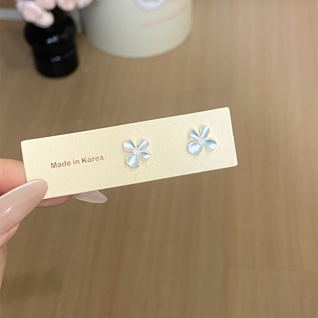蓝色栀子花朵耳环耳夹女新中式夏