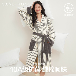 三利10A抗菌纯棉浴袍吸水速干男女款洗完澡穿的2026新款全棉浴衣