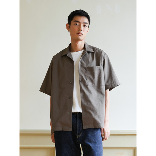 whimin聚酯棉麻混纺短袖衬衫