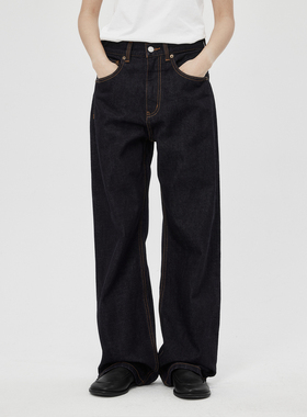 WHIMIN 14oz窄幅赤耳直筒阔腿牛仔裤宽松长裤男女同款