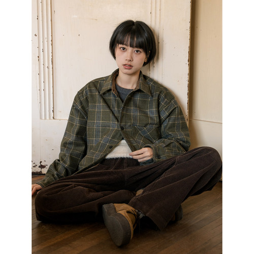 WHIMIN 羊毛混纺厚质格纹衬衫男女同款