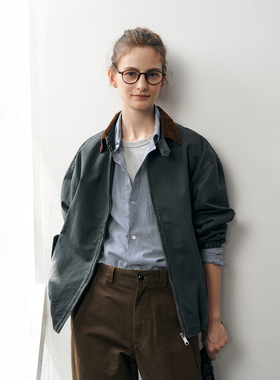 WHIMIN 强捻棉复古水洗哈灵顿夹克日常秋冬通勤短款夹克男女同款