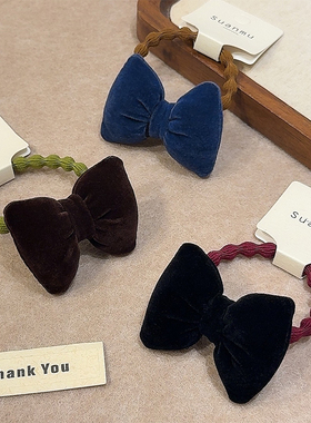 丝绒蝴蝶结头绳秋冬女孩简约发圈新款儿童扎马尾不伤发皮筋高弹力