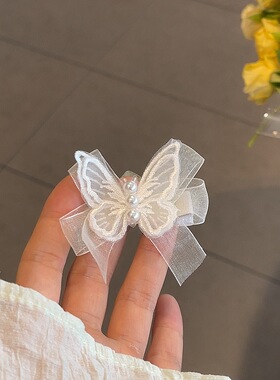 珍珠蝴蝶发夹小女孩头饰儿童蕾丝侧边夹ins风发卡高级感鸭嘴夹子