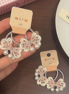 儿童蝴蝶结珍珠小皮筋女孩宝宝扎马尾辫头绳公主风可爱发圈不伤发