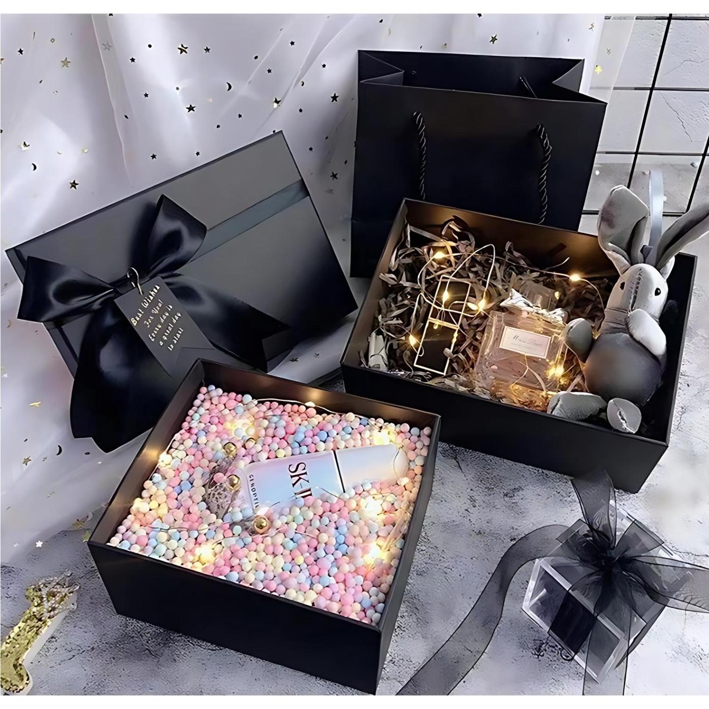 礼盒定制精美黑色天地盖礼物盒七夕情人节高级感伴手礼盒子纸盒ins风包装盒礼品盒生日首饰礼盒拉菲草礼品袋