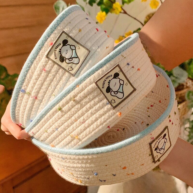 可爱糖豆小狗桌面收纳盒家用编织棉绳收纳筐化妆品杂物整理置物架