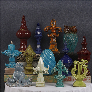 出口外贸孤品样品美式复古陶瓷摆件客厅玄关桌面创意装饰摄影道具