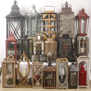 美式复古怀旧铁艺风灯蜡烛烛台民宿花园庭院创意设计装饰摆设道具