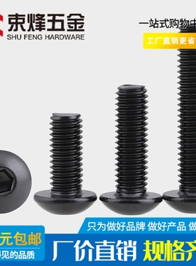 M2M3M4M5M6M8 黑色304不锈钢圆头盘头内六角螺丝圆杯黑锌 ISO7380