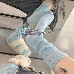 海盐蓝亚文化辣妹堆堆袜套慵懒韩系百搭显瘦小腿袜子女中筒袜春夏