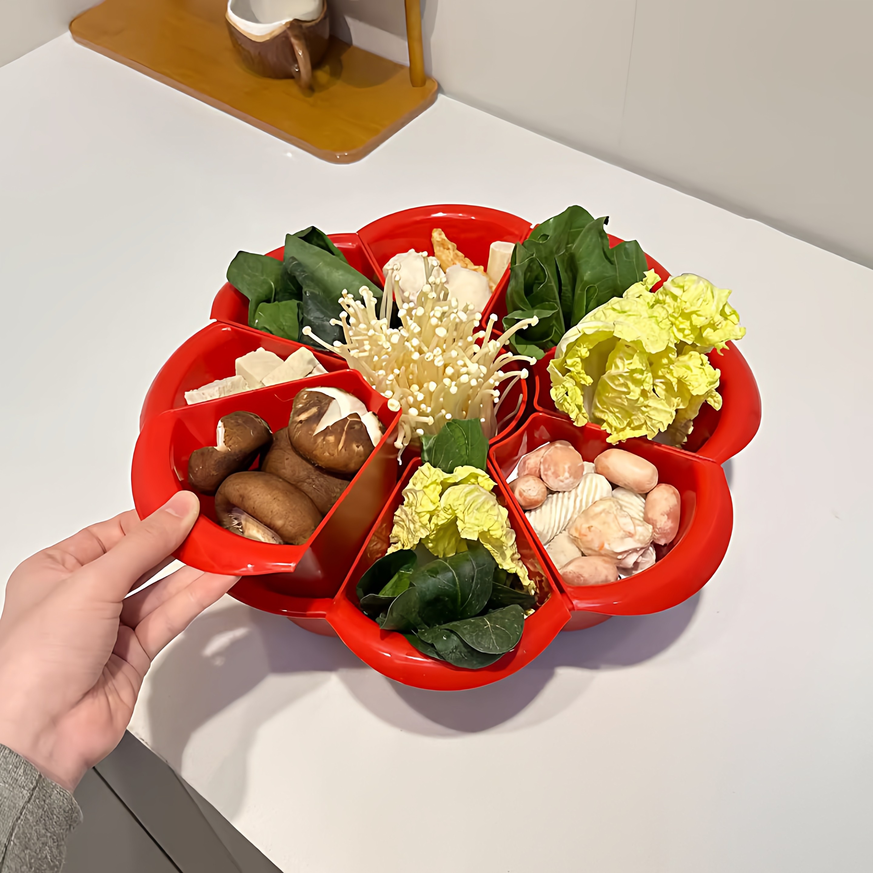 旋转分格火锅备菜盘沥水高颜值