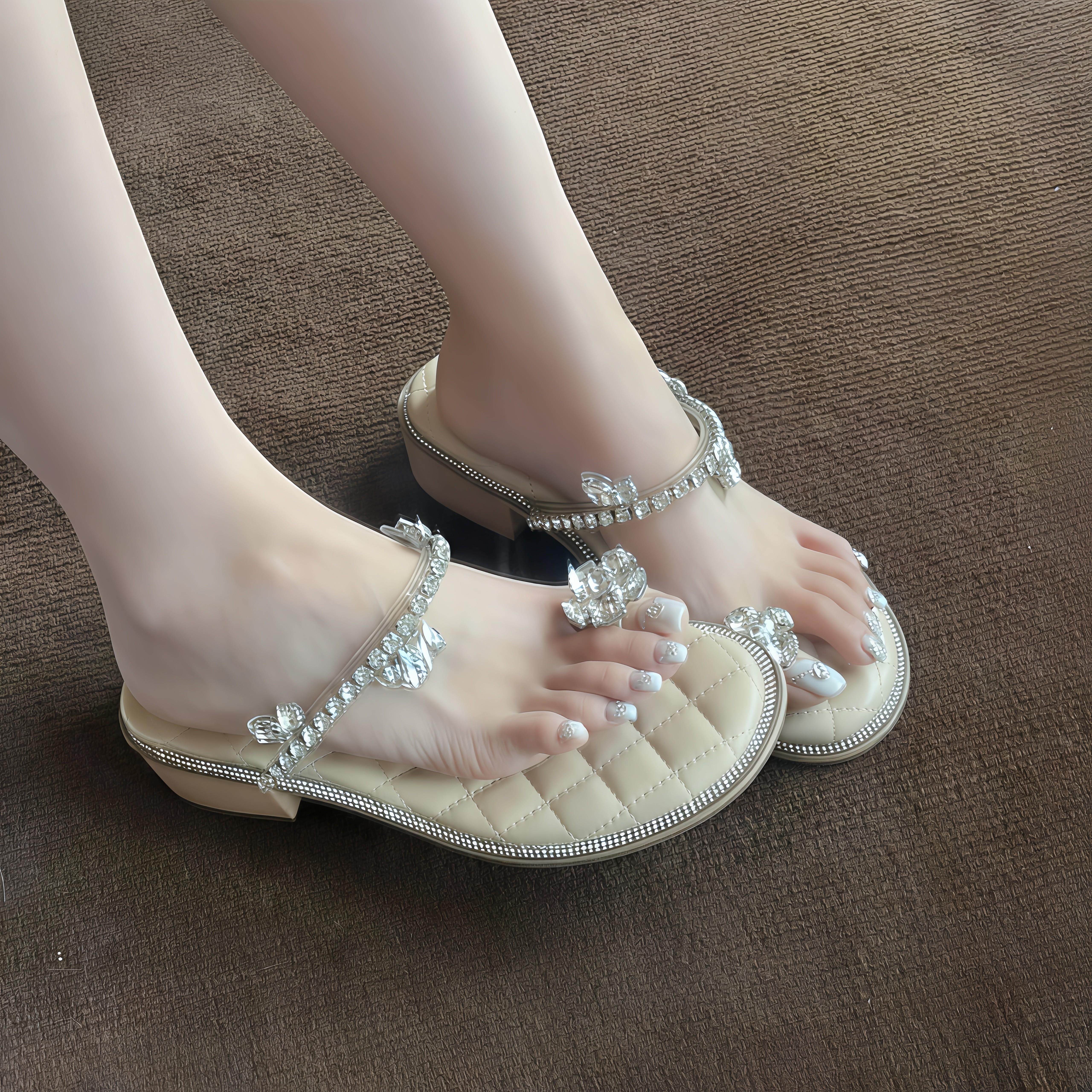 法式水钻踩屎感高跟厚底凉鞋女
