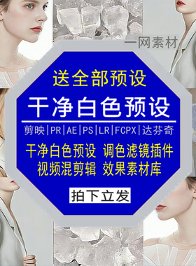 干净白色预设PR调色PS滤镜LR剪映FCPX达芬奇LUT插件剪辑视频素材