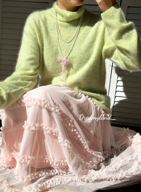 秋冬韩系软糯堆堆领苹果绿针织衫保暖毛衣上衣女