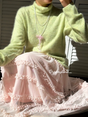 秋冬韩系软糯堆堆领苹果绿针织衫保暖毛衣上衣女