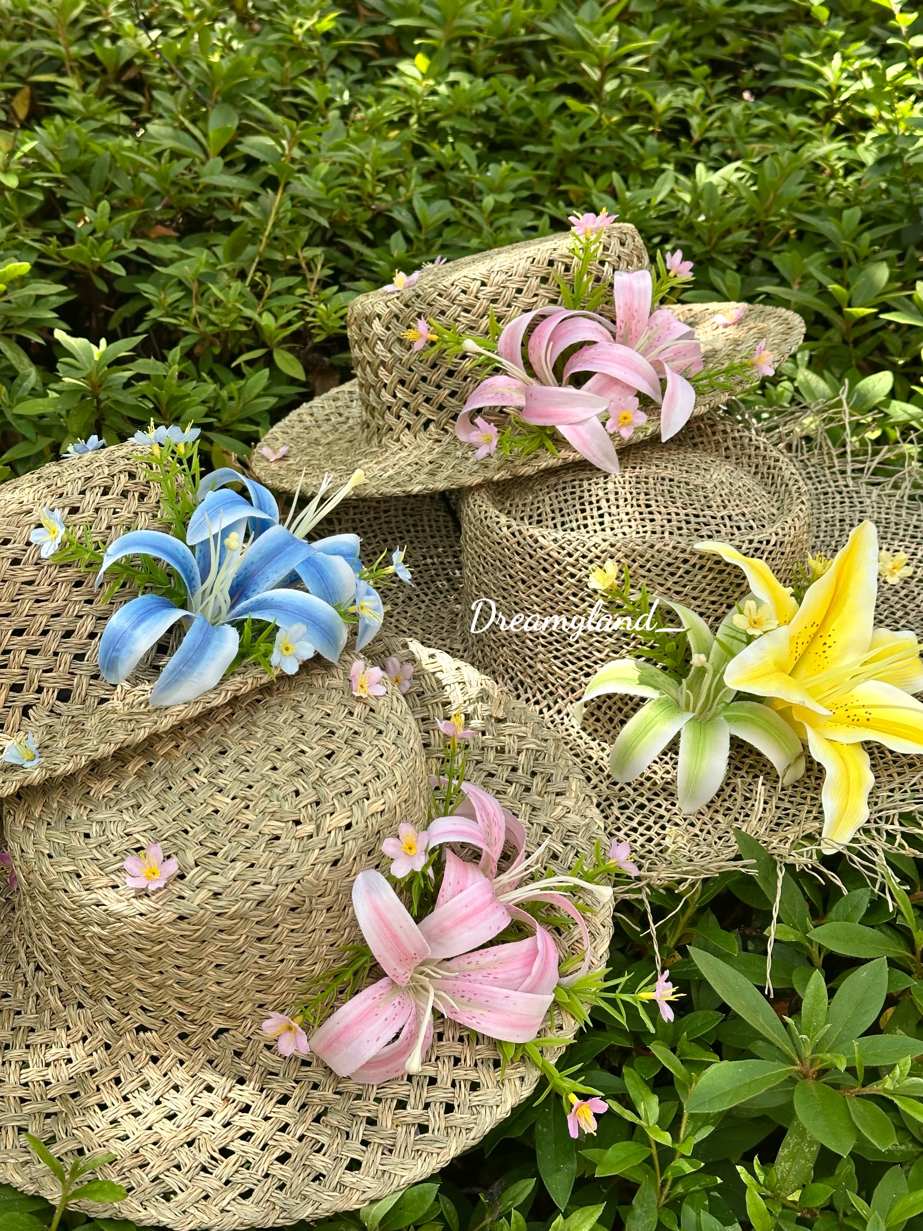 【现货】夏日海岛漂亮草帽纯手工缝制度假风仿真花朵遮阳帽子女