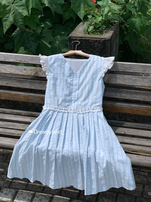 蓝白条纹小飞袖连衣裙可爱波点小个子A字春夏短裙女