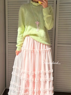 现货26春夏新款粉色网纱蛋糕裙女松紧腰半身裙A字长裙