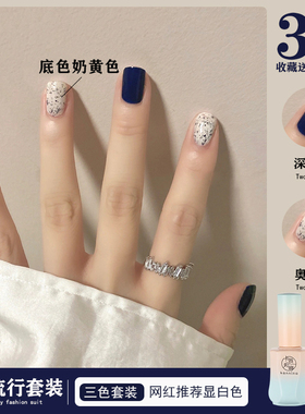 秋季显白深蓝色美甲甲油胶2025年新款网红流行色双色小套系光疗胶