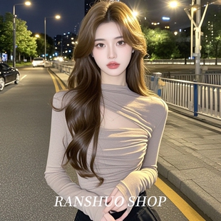 打底衫 设计感小众长袖 修身 辣妹不规则镂空独特绝美小上衣女秋冬季