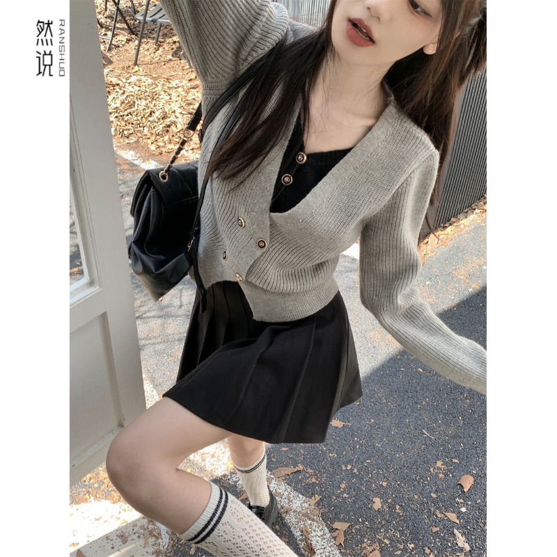 上衣v领假两件设计感小众