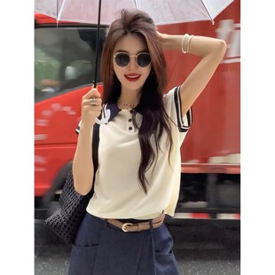 独特漂亮白色PoloT恤夏季 2025超火洋气减龄上衣高级小众不撞款 女